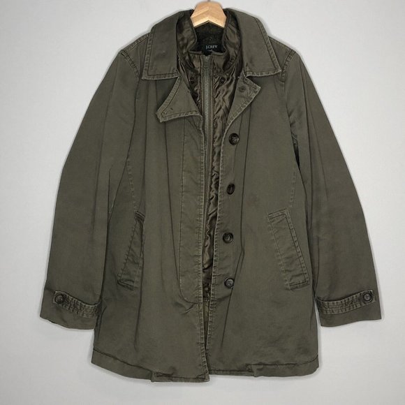 J. Crew Men Military Coat Two Layers Fleece Vest & Canvas Jacket M Army Green - Picture 1 of 12